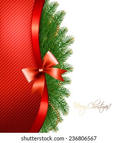 Christmas tree branches with a red ribbon and a bow. Vector.