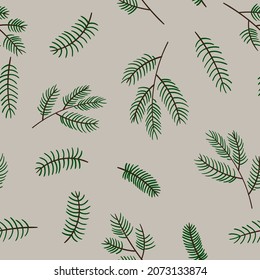 Christmas tree branches seamless pattern. Hand drawn texture with natural winter elements. Holiday vector wallpaper