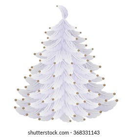 Christmas tree with branches of white feathers. Vector.
