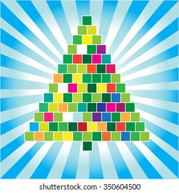 Christmas tree. Bright festive Christmas tree in the flames of different colors.