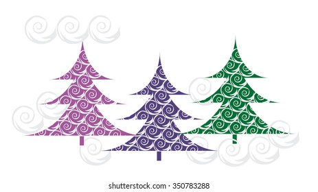 Christmas tree. Bright festive Christmas tree in the flames of different colors.
