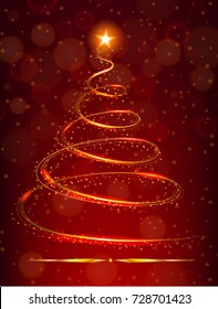Weihnachtsbaum mit hellem Stern auf rotem Hintergrund, Vektorgrafik