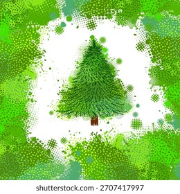 Pinceladas del árbol de Navidad Postal de los niños. dibujo a mano. No IA, Ilustraciones vectoriales.