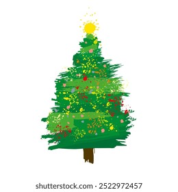 Christmas tree brush strokes. hand drawing. Not AI, Vector illustrations.