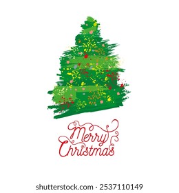 Christmas tree brush strokes. hand drawing. Not AI, Vector illustrations.