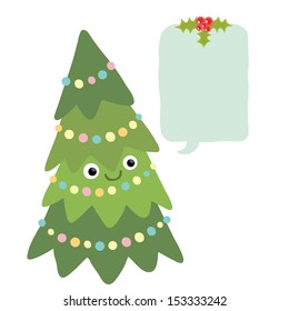 Christmas tree with bubble speech. Xmas background