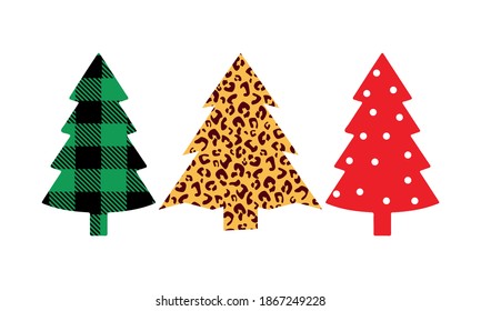 Christmas tree Buffalo plaid and leopard print Vector