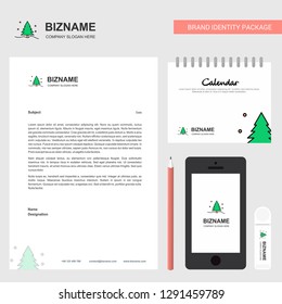 Christmas tree Business Letterhead, Calendar 2019 and Mobile app design vector template