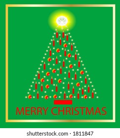 christmas tree with candles bulbs and lights with christmas message