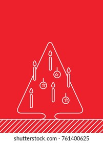 Christmas Tree with Candles and Decorative Balls. Thin line linear vector illustration