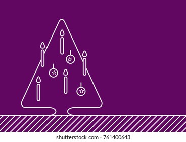 Christmas Tree with Candles and Decorative Balls. Thin line linear vector illustration