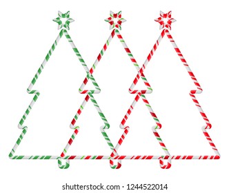 Christmas Tree Candy Cane Frame Border Set. Vector christmas design isolated on white background