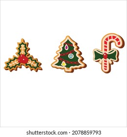 Christmas tree, Candy cane and Mistletoe gingerbread vector	