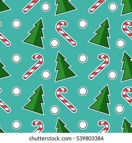 Christmas Tree Candy Snow Vector Seamless Pattern