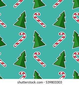 Christmas Tree Candy Vector Seamless Pattern