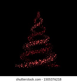Christmas tree card background. Red Christmas tree as symbol of Happy New Year, Merry Christmas holiday celebration. Sparkle light decoration. Bright red design Vector illustration