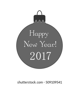 Christmas tree card. Balls, 2017 number. Cartoon icon. Black silhouette decoration sign, isolated on white background. Flat design. Symbol holiday, Christmas, New Year celebration Vector illustration