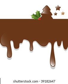  christmas tree card with chocolate dripping down on a white background