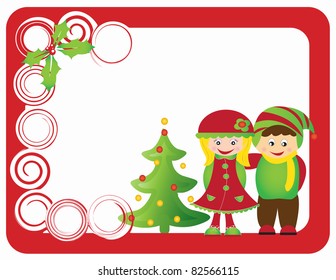 Christmas tree card with figures and balls