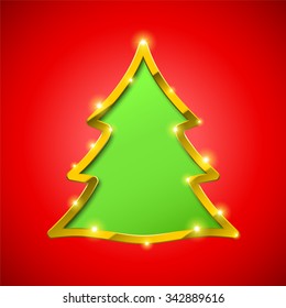 Christmas tree card with golden border and sparkles