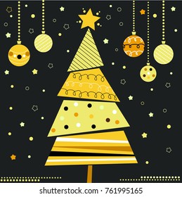 Christmas tree card, christmas tree with ornaments
