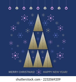 Christmas tree. Christmas card, poster with a simple geometric illustration of a Christmas tree. 