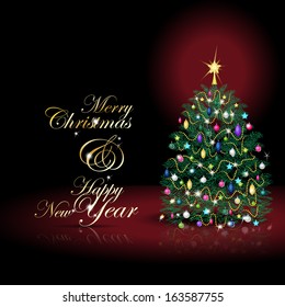 Christmas Tree Card - Vector Illustration, Graphic Design Useful For Your Design  