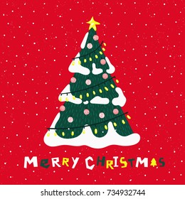 Christmas tree. Christmas card. Vector illustration. 