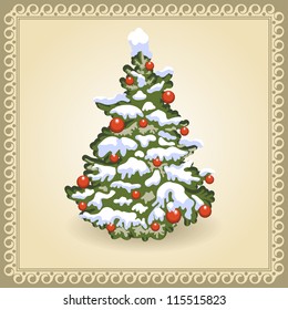 Christmas Tree. Card in vintage style.