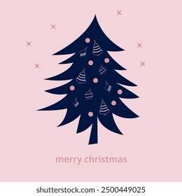 Christmas tree card. Xmas holiday celebration. Vector illustration