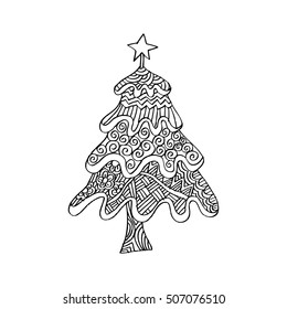 Christmas tree. Christmas card in zentangle style.