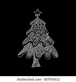 Christmas tree. Christmas card in zentangle style.