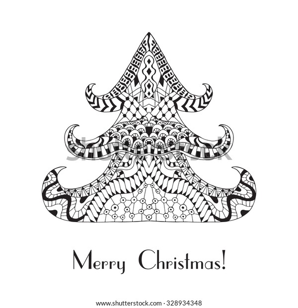Christmas Tree Christmas Card Zentangle Style Stock Vector (Royalty Free) 328934348