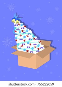 Christmas tree in the cardboard box vector illustration 