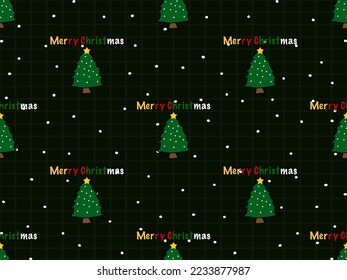 Christmas Tree cartoon character seamless pattern on black background