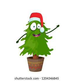 Christmas tree cartoon character, vector illustration