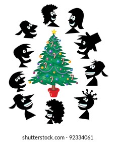 Christmas Tree with Cartoon Characters