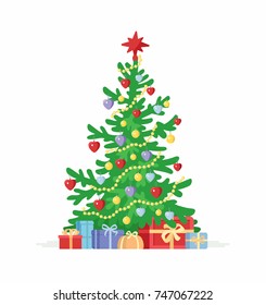 Christmas tree - cartoon characters isolated illustration on white background. Holiday season symbol with presents. New Year decorations