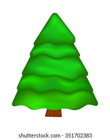 Christmas tree, cartoon design for card,  icon, symbol. Winter vector illustration isolated on white background.
