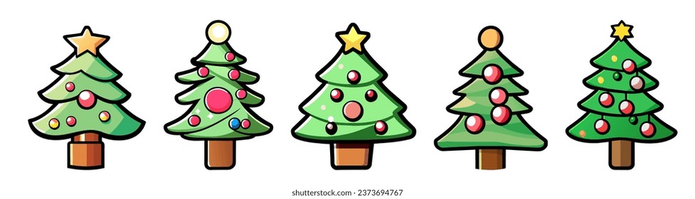 Christmas tree cartoon icon collection