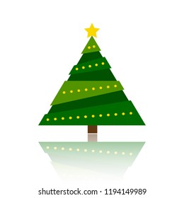 Christmas tree cartoon icon. Simple sign of stylized spruce. Fir flat icon. Cute colorful christmas tree symbol concept for web print, logo, card, badge design. Vector Illustration isolated on white