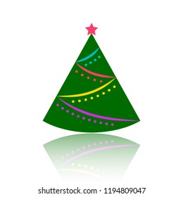Christmas tree cartoon icon. Simple sign of stylized spruce. Fir flat icon. Cute colorful christmas tree symbol concept for web print, logo, card, badge design. Vector Illustration isolated on white