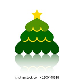 Christmas tree cartoon icon. Simple sign of stylized spruce. Fir flat icon. Cute colorful christmas tree symbol concept for web print, logo, card, badge design. Vector Illustration isolated on white