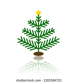 Christmas tree cartoon icon. Simple sign of stylized spruce. Fir flat icon. Cute colorful christmas tree symbol concept for web print, logo, card, badge design. Vector Illustration isolated on white