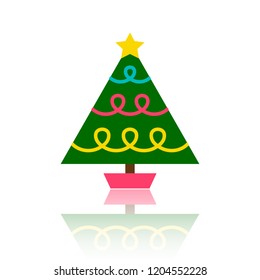 Christmas tree cartoon icon. Simple sign of stylized spruce. Fir flat icon. Cute colorful christmas tree symbol concept for web print, logo, card, badge design. Vector Illustration isolated on white