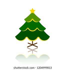 Christmas tree cartoon icon. Simple sign of stylized spruce. Fir flat icon. Cute colorful christmas tree symbol concept for web print, logo, card, badge design. Vector Illustration isolated on white