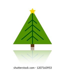 Christmas tree cartoon icon. Simple sign of stylized spruce. Fir flat icon. Cute colorful christmas tree symbol concept for web print, logo, card, badge design. Vector Illustration isolated on white