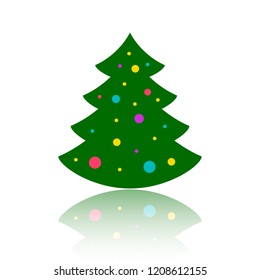 Christmas tree cartoon icon. Simple sign of stylized spruce. Fir flat icon. Cute colorful christmas tree symbol concept for web print, logo, card, badge design. Vector Illustration isolated on white