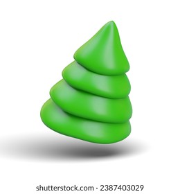 Árbol de Navidad en forma de caricatura con sombra. Dulces dulces, regalos o regalos para las vacaciones de año nuevo. Decoración en invierno. Ilustración vectorial en estilo 3d realista