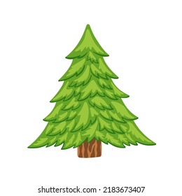 Christmas tree in cartoon style, vector illustration. Isolated element on a white background. Icon fir for print and design, hand drawn. Holiday tree merry xmas